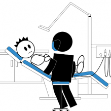 Illustration of a boy with spiky hair at the dentist, representing healthcare autism course