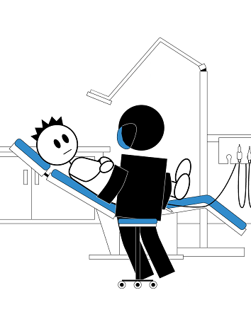 Illustration of a boy with spiky hair at the dentist, representing healthcare autism course